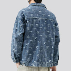 Ornament print men jean jacket