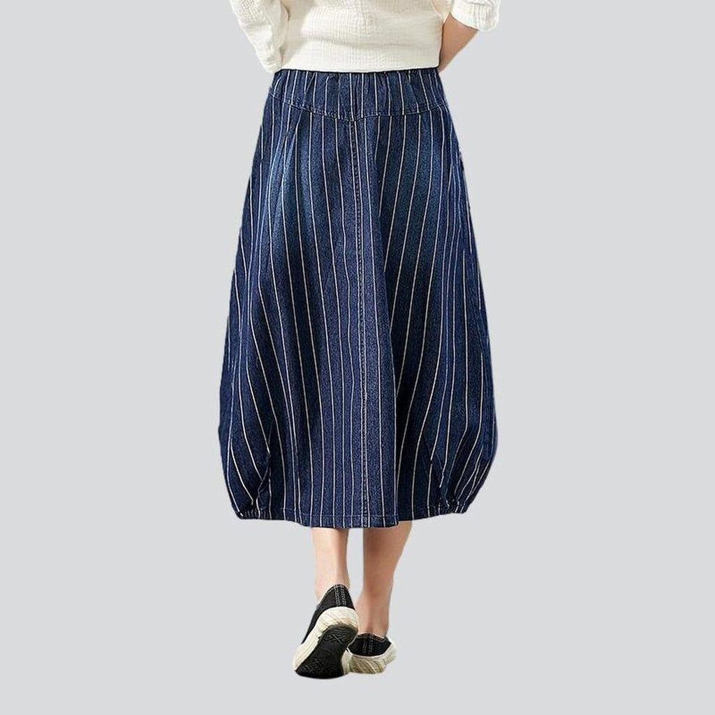 Striped long women denim skirt