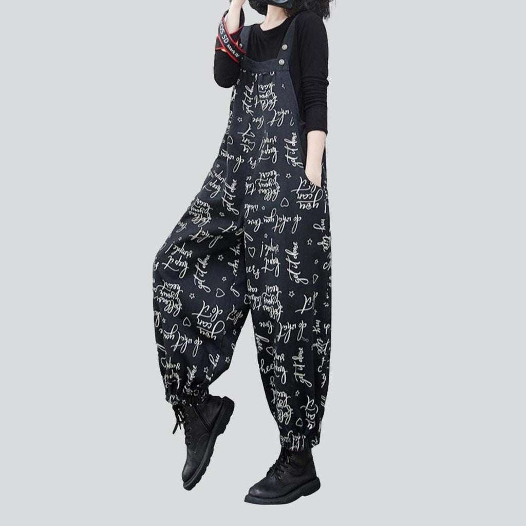 Handwriting printed women denim overall