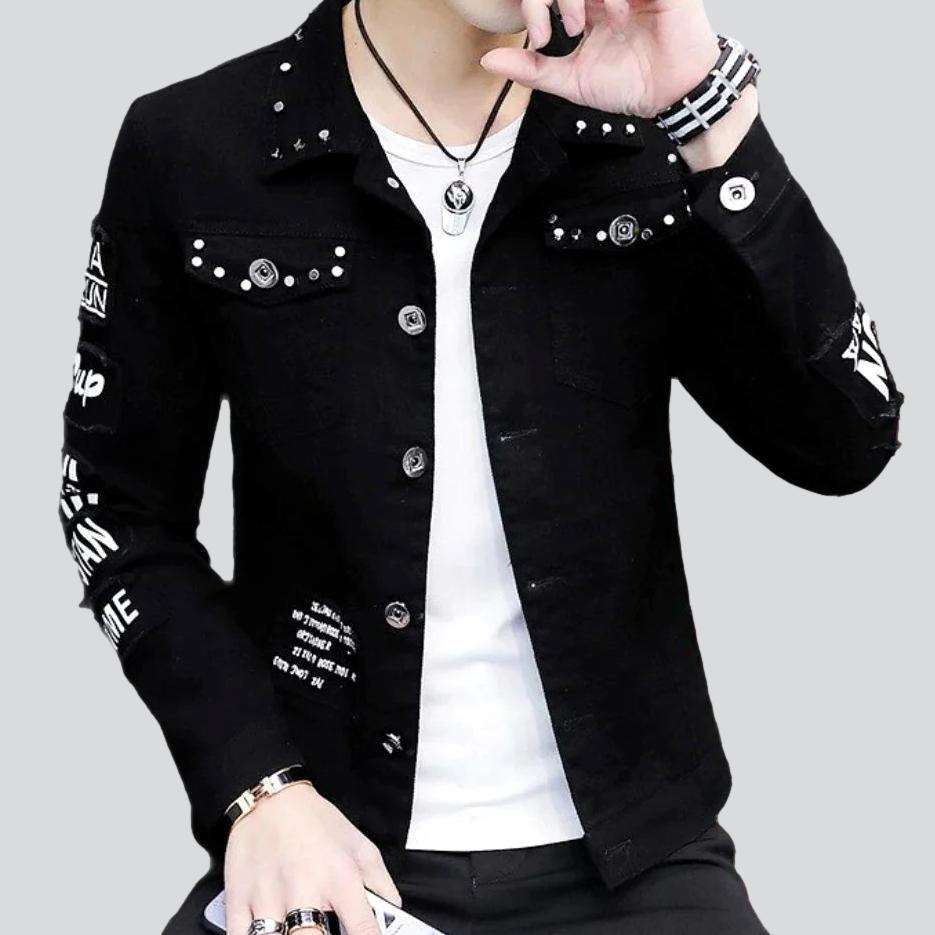 Embellished back print denim jacket