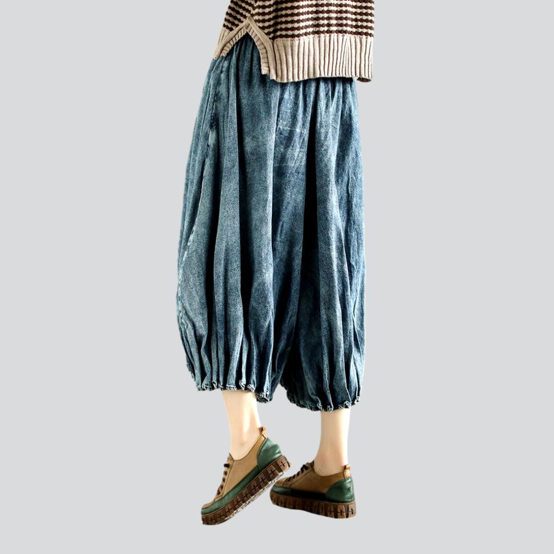 Pleated culottes denim pants