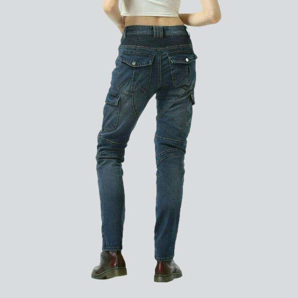 Bleached women biker jeans