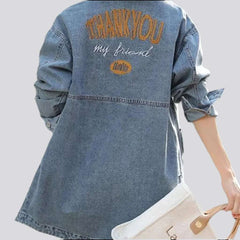 Back print women denim coat