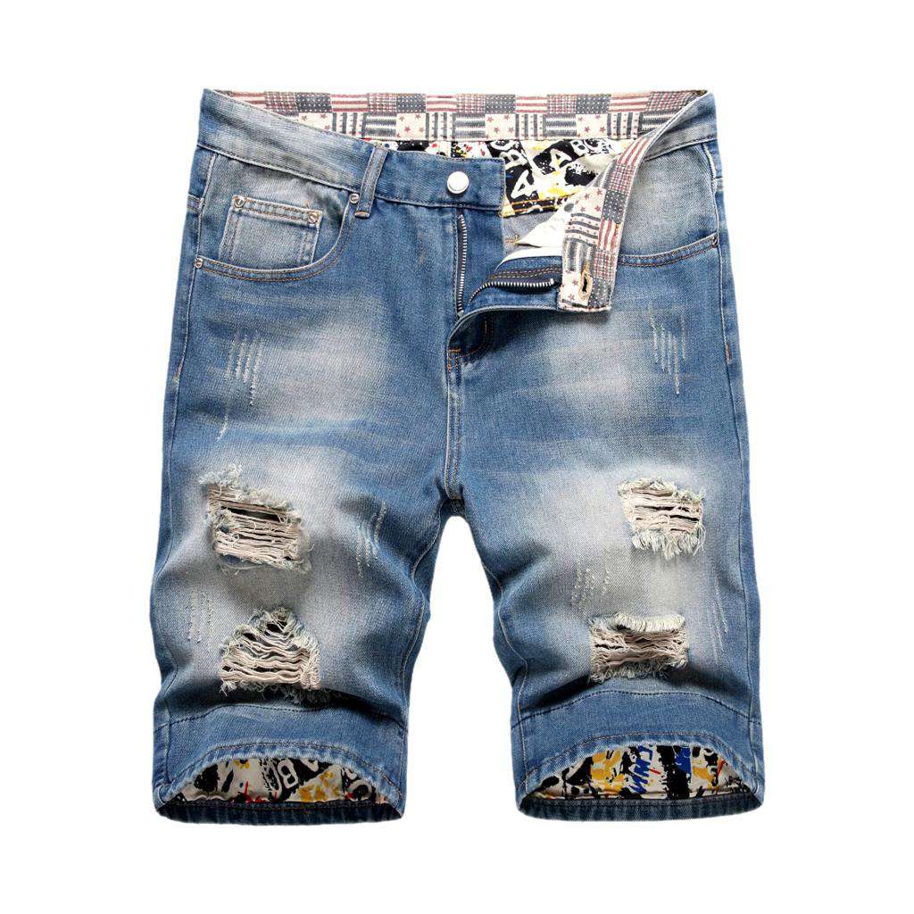 Zerrissene Jeansshorts mit Stickerei am Saum