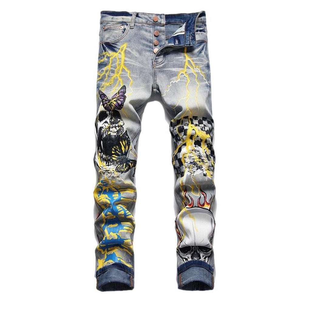 Graffiti print urban men jeans