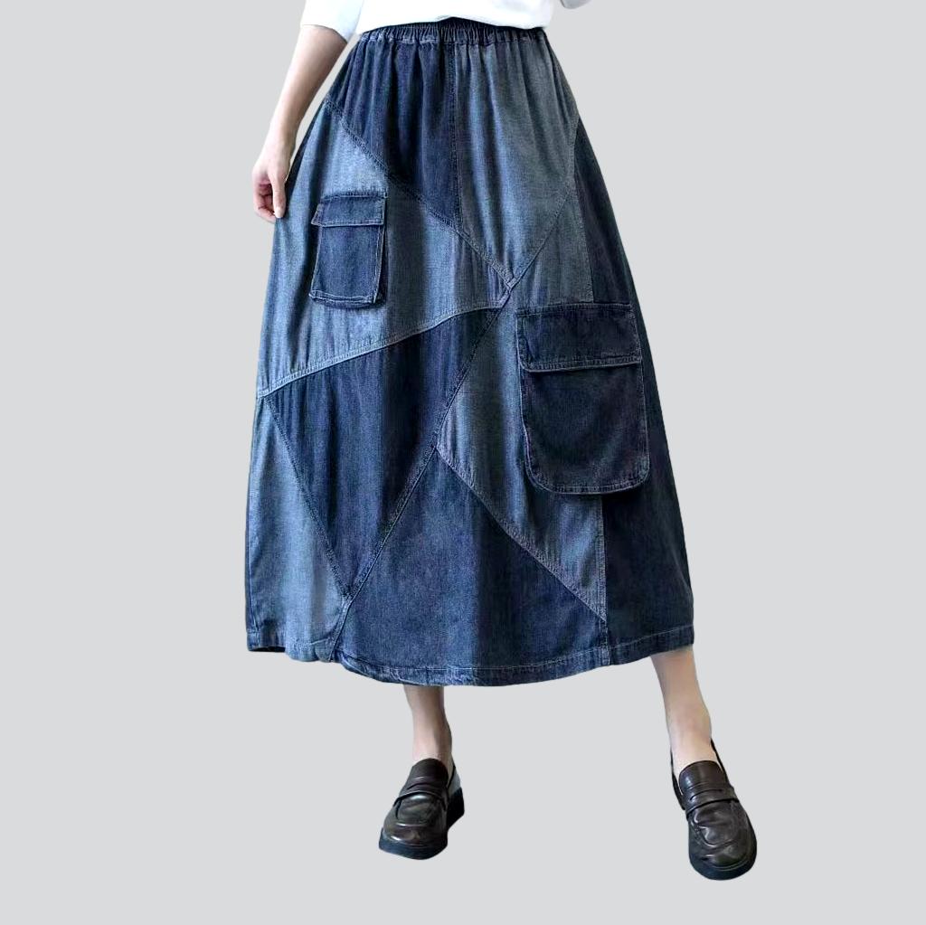 Patchwork cargo long jeans skirt