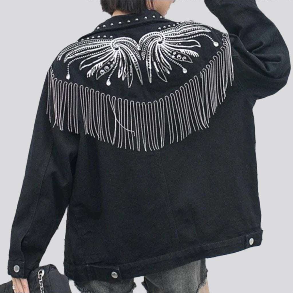 Fringe black women denim jacket