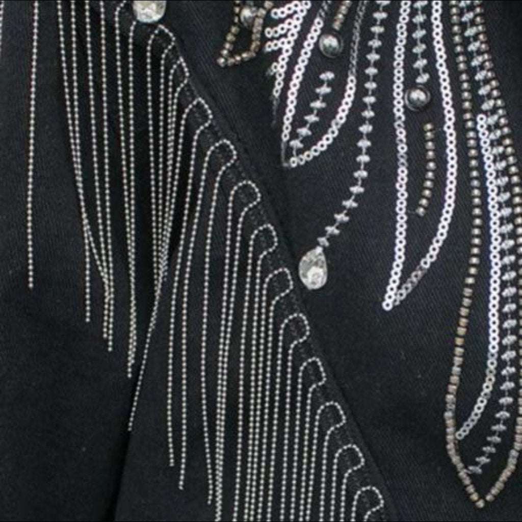 Fringe black women denim jacket