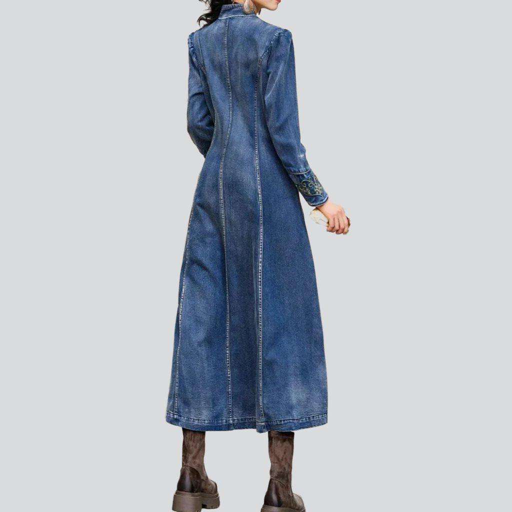 Chest embroidery long denim dress