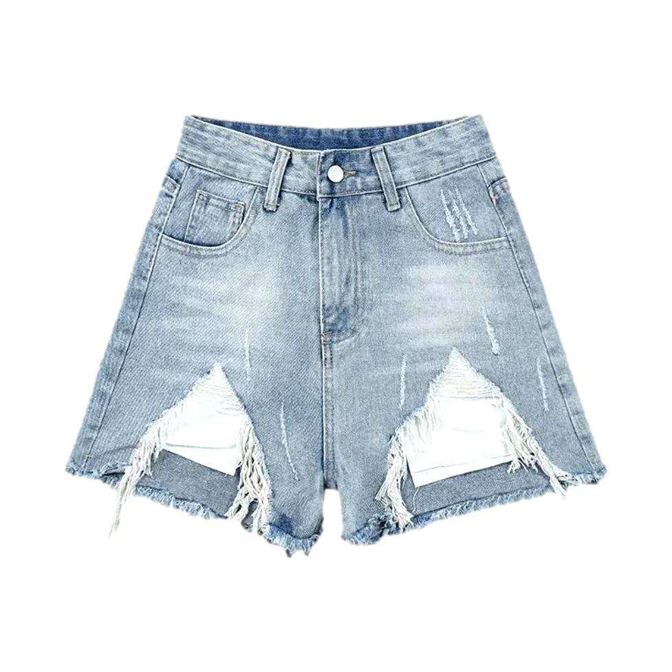 Cut-out fabric women denim shorts