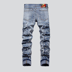 Distressed patchwork jeans for men