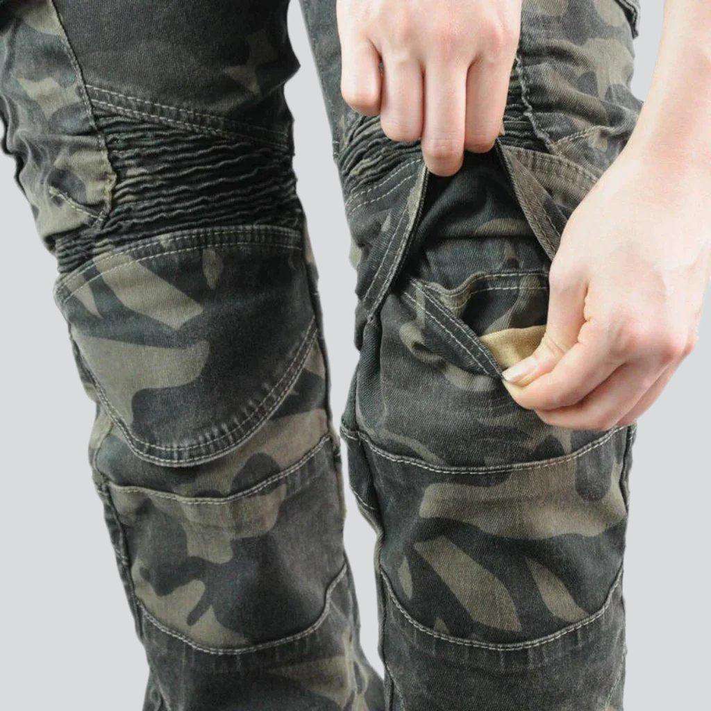 Camouflage khaki women biker jeans