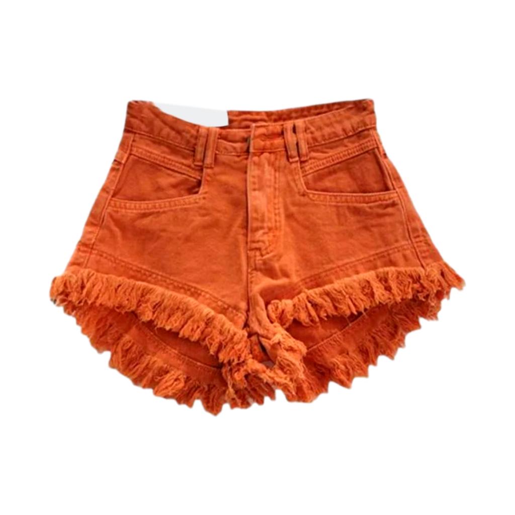 Solid color distressed denim shorts