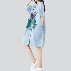 Streetwear flower print denim dress