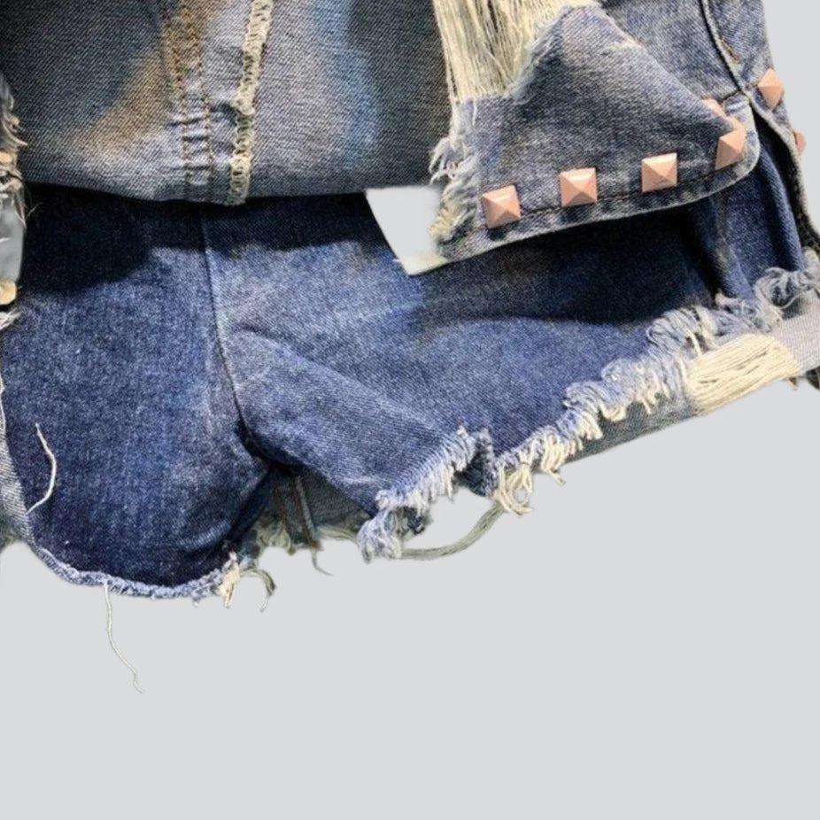 Verzierter Distressed-Jeans-Skort