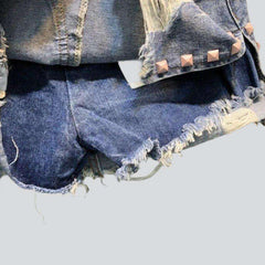 Embellished distressed denim skort