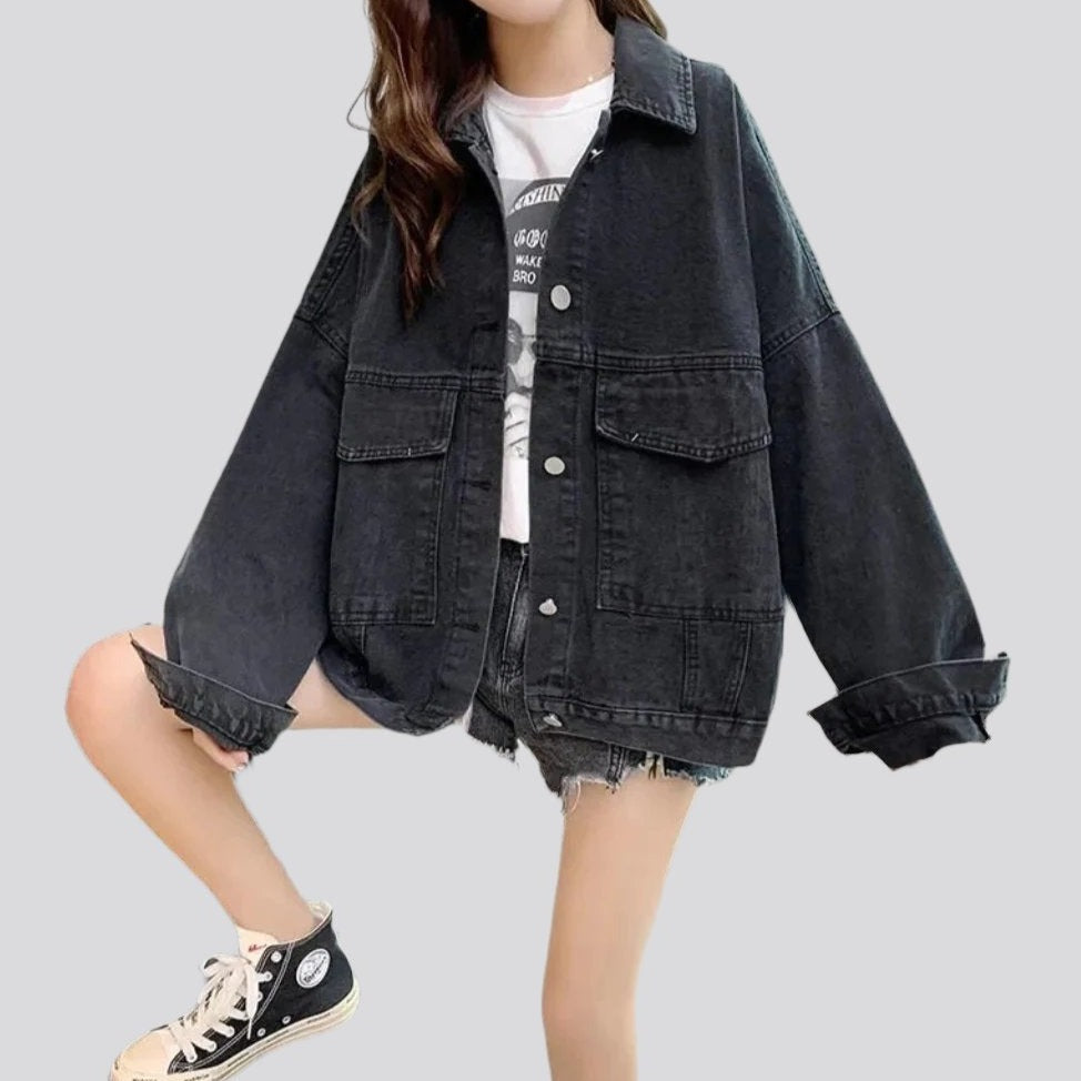 Oversized embroidered women denim jacket