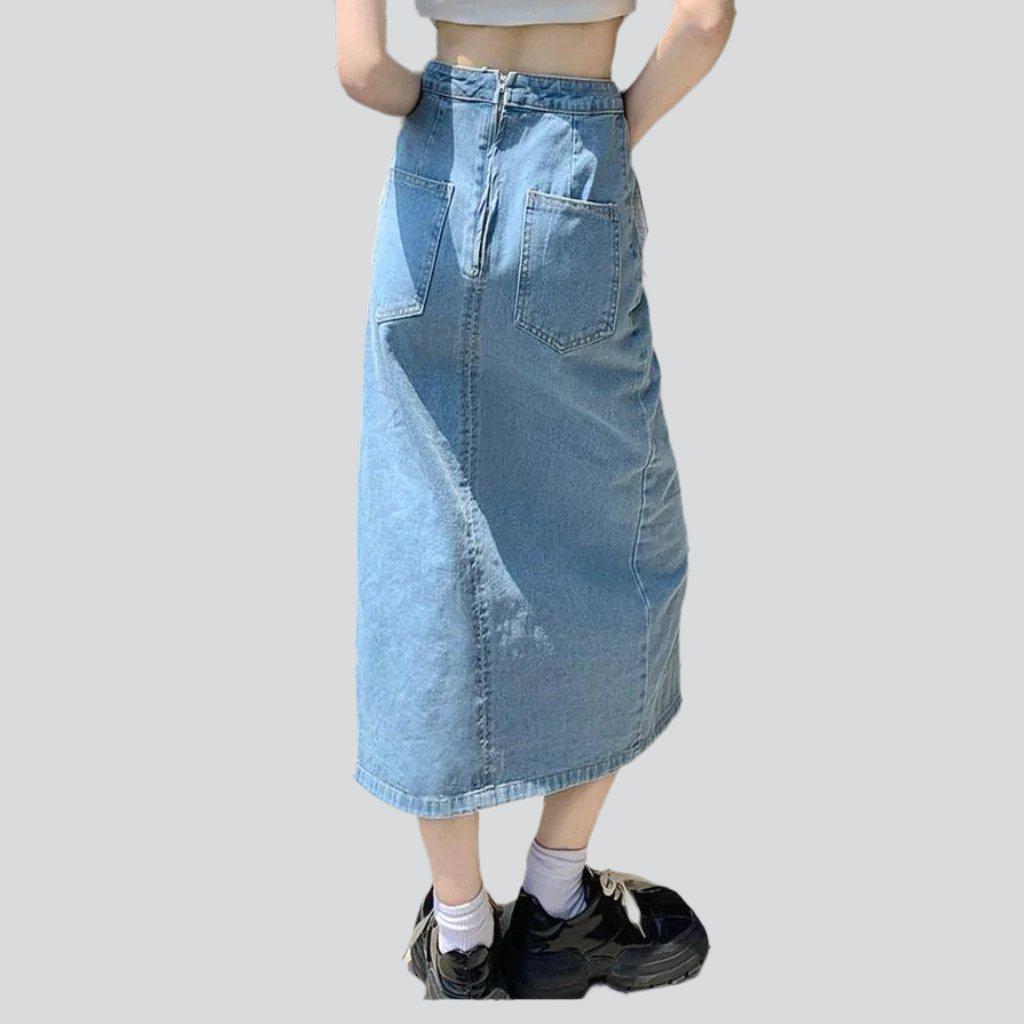 Wide slit women denim skirt