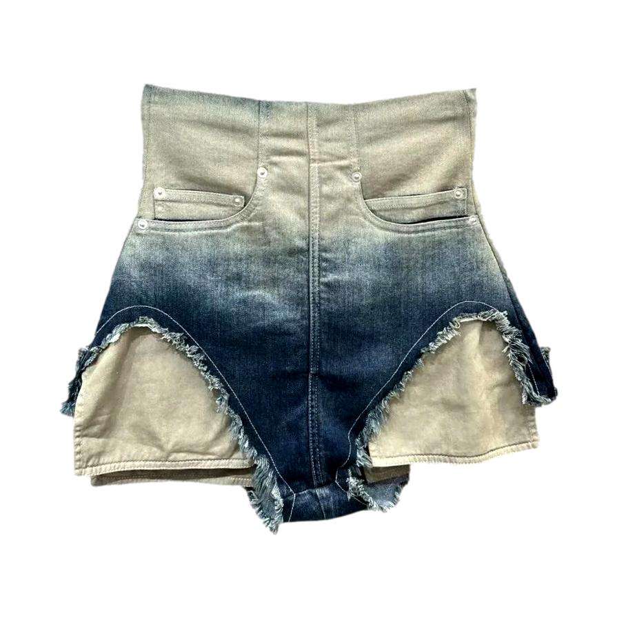 Layered cut-out denim shorts