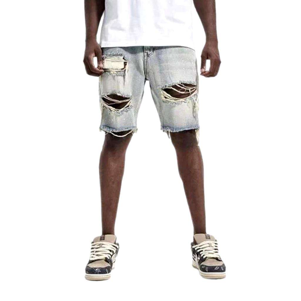 Distressed baggy men denim shorts