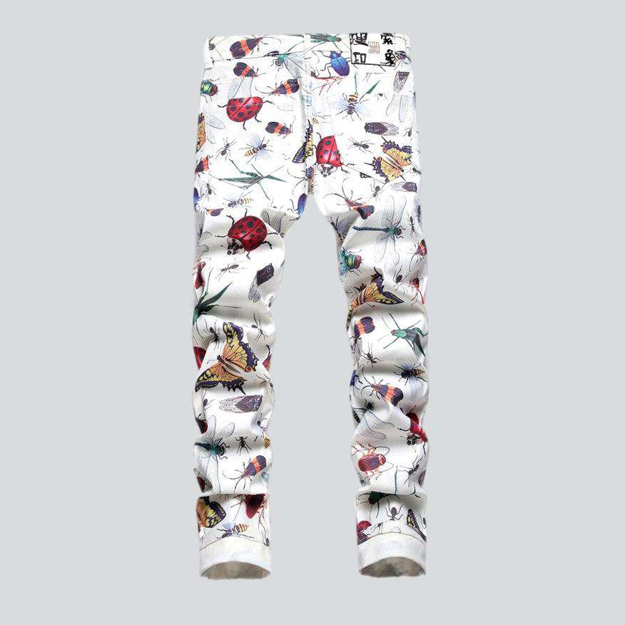 Insect print white men jeans