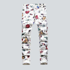 Insect print white men jeans