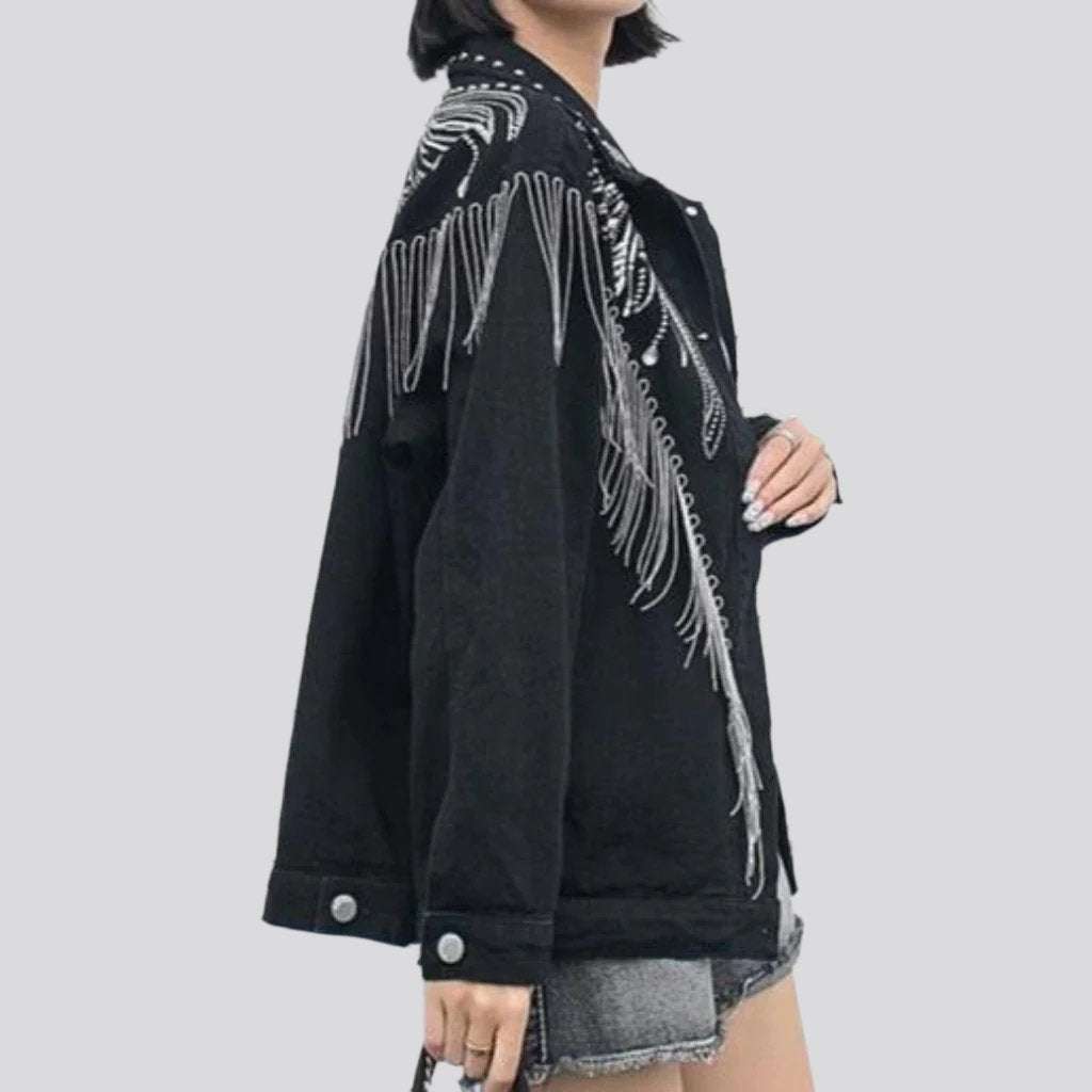 Fringe black women denim jacket