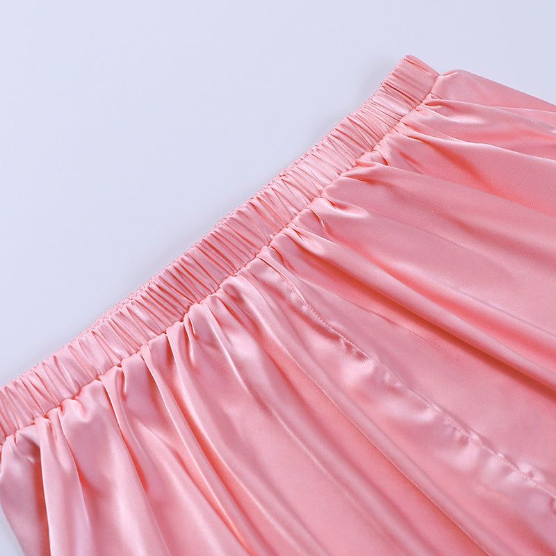 Pretty In Pink Satin Tie Up Crop Top & Shorts Set