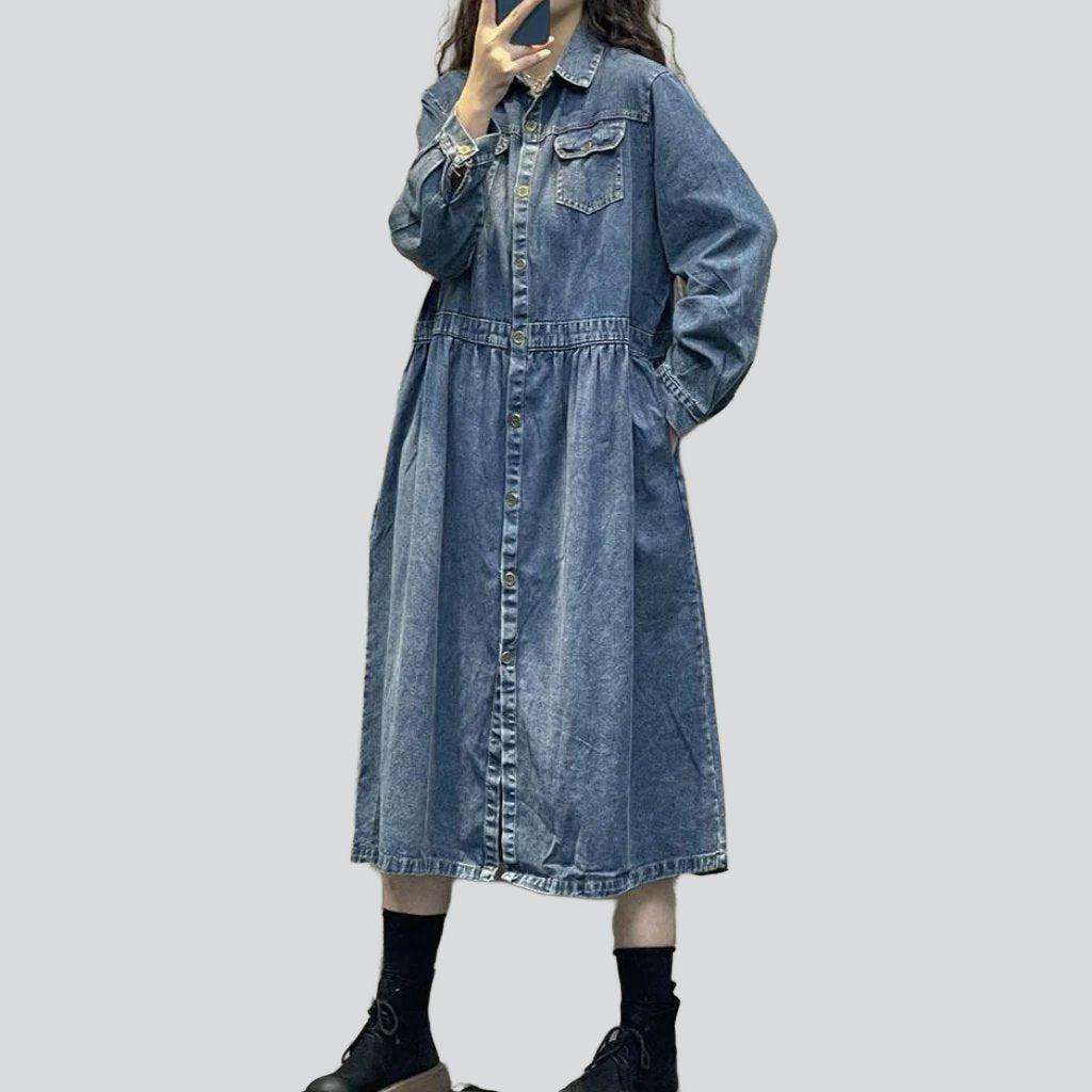 Flap pocket vintage denim dress