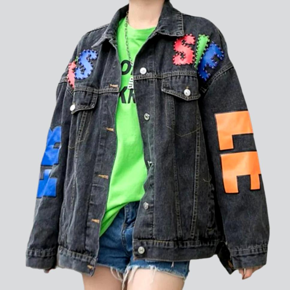 Cartoon embroidery denim jacket for ladies