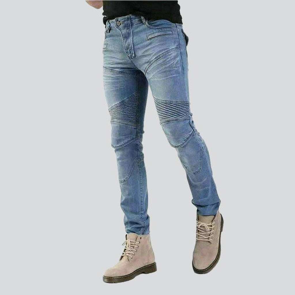 Light blue men moto jeans