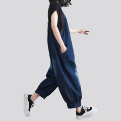 Sanded baggy women jean jumpsuit