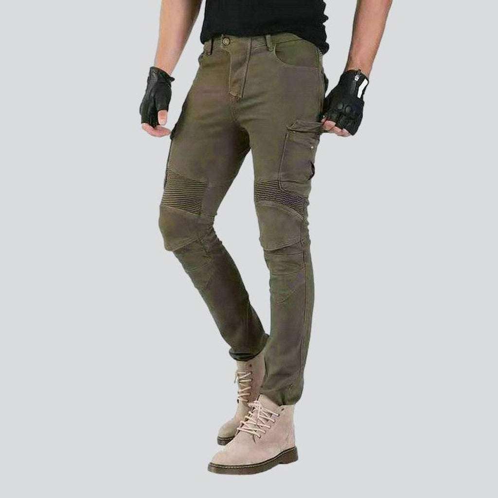 Khaki cargo men biker jeans