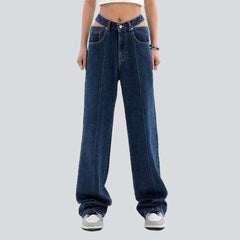 Cut-out waistband women baggy jeans