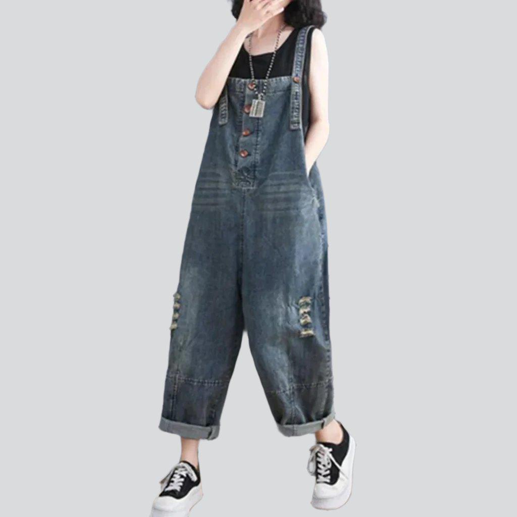 Vintage whiskered women denim jumpsuit