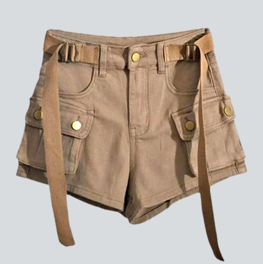 Cargo wide-leg women denim shorts