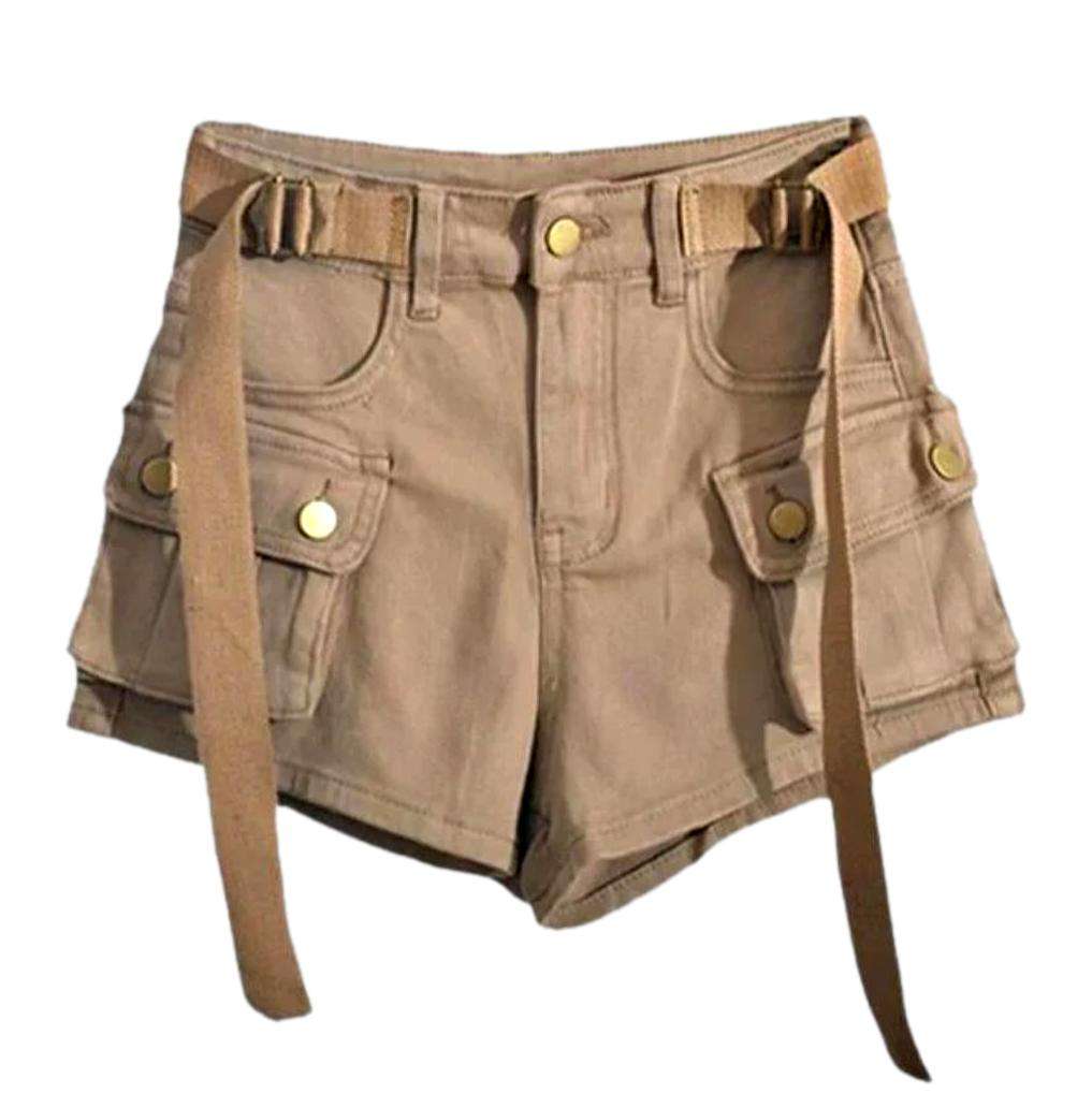 Cargo wide-leg women denim shorts