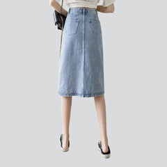 Straight pocket midi denim skirt