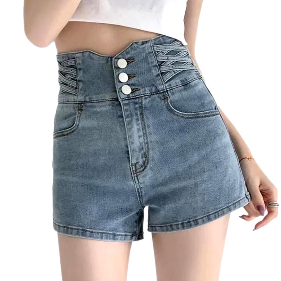 Ultra-high-rise denim shorts