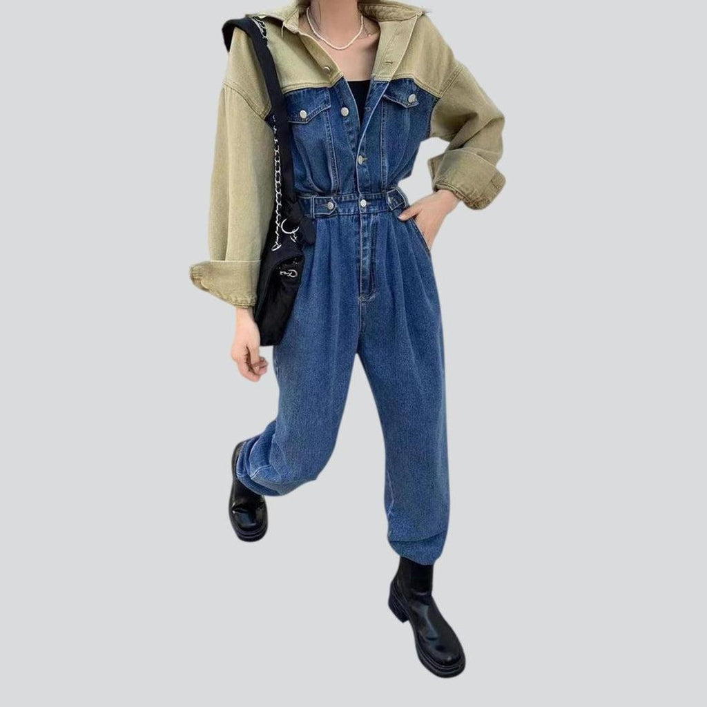 Two-color women denim overall