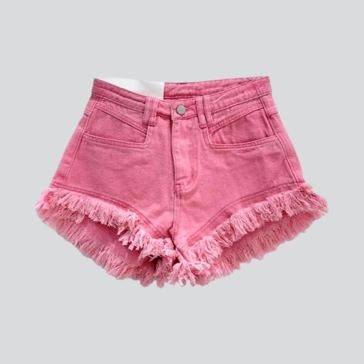 Solid color distressed denim shorts