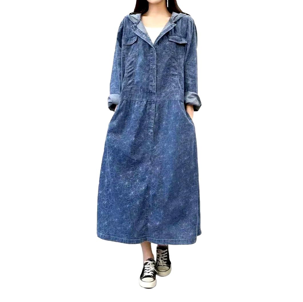 Streetwear hooded denim dress