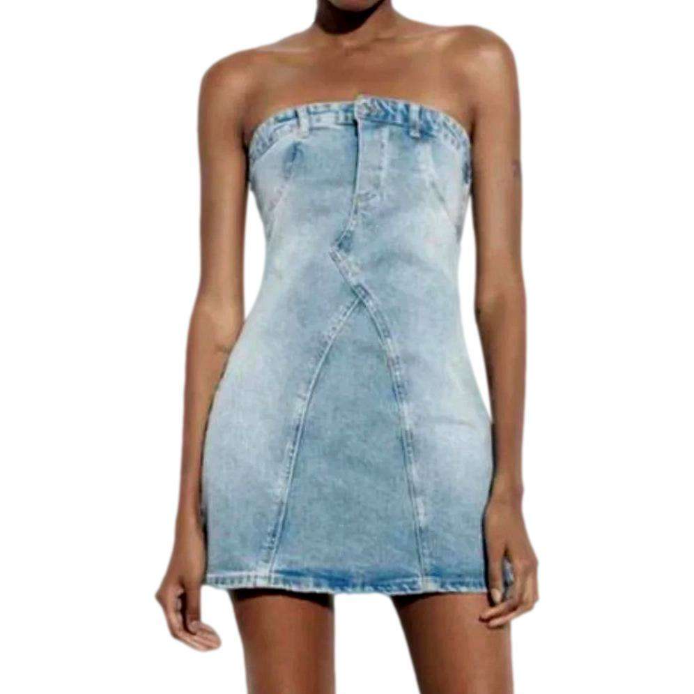 Light vintage strapless denim dress