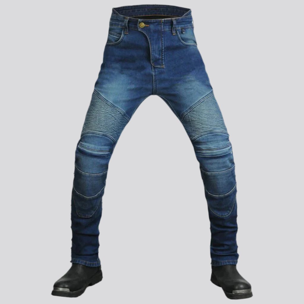 Slim mid-waist motorcycle jeans for men