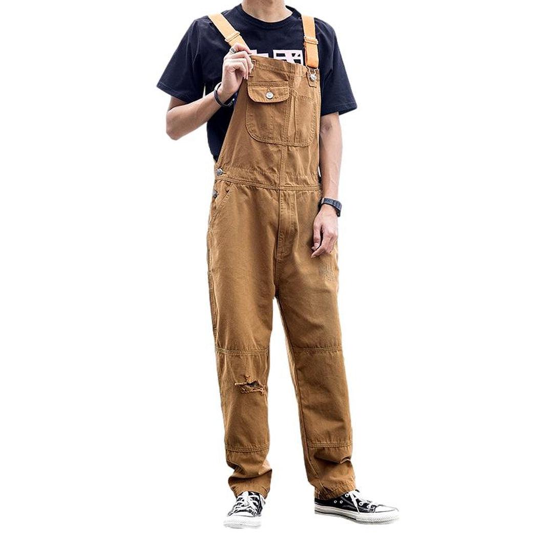 Streetwear ripped men denim dungaree