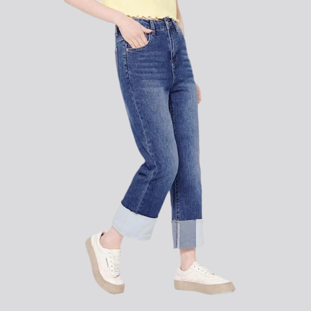 Rolled hem straight women jeans