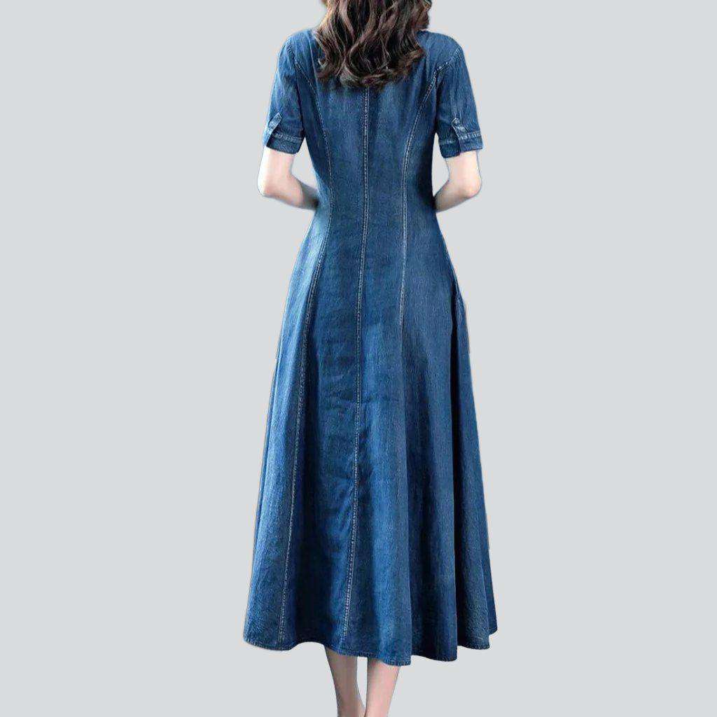 Chinese-style embroidery denim dress