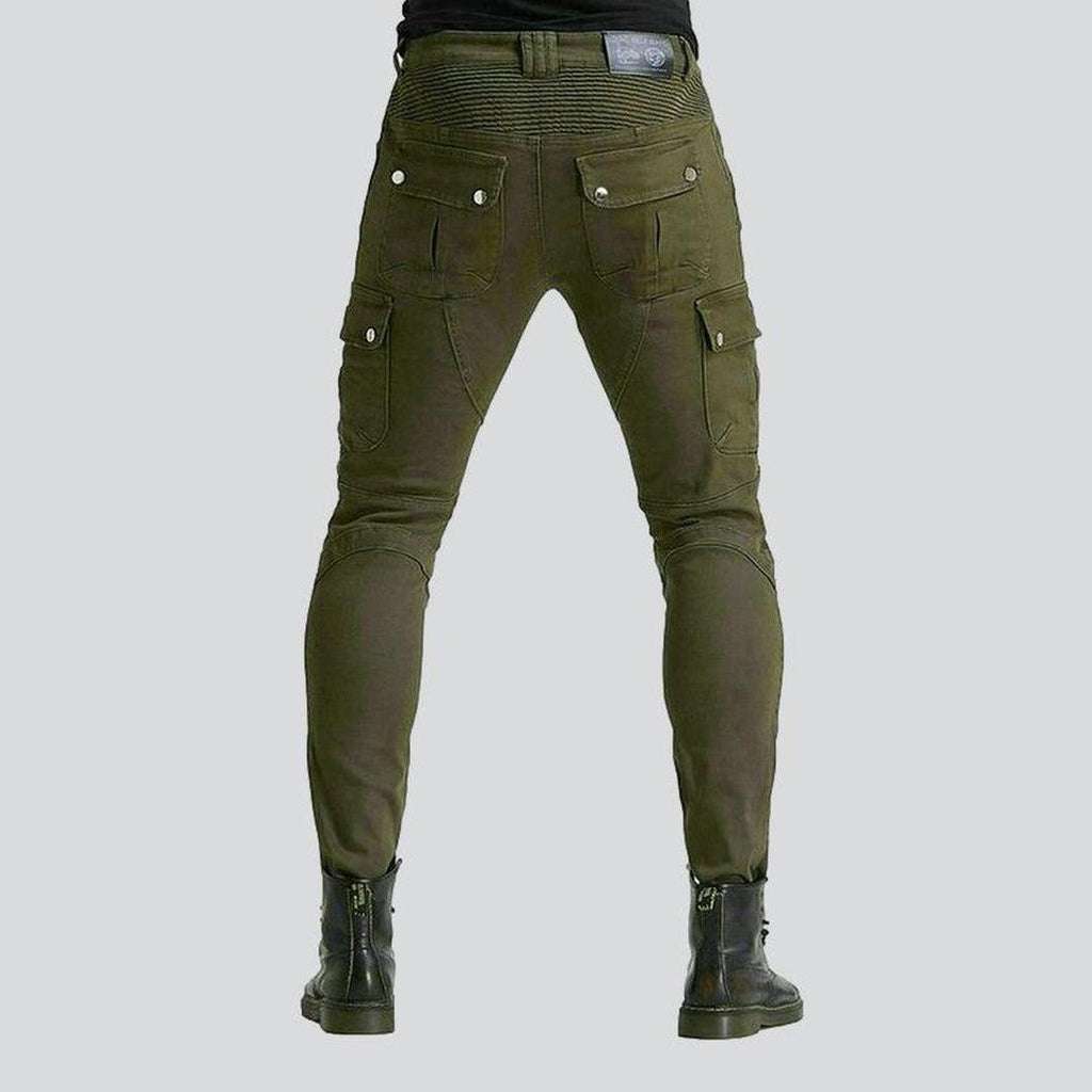 Khaki kevlar men biker jeans