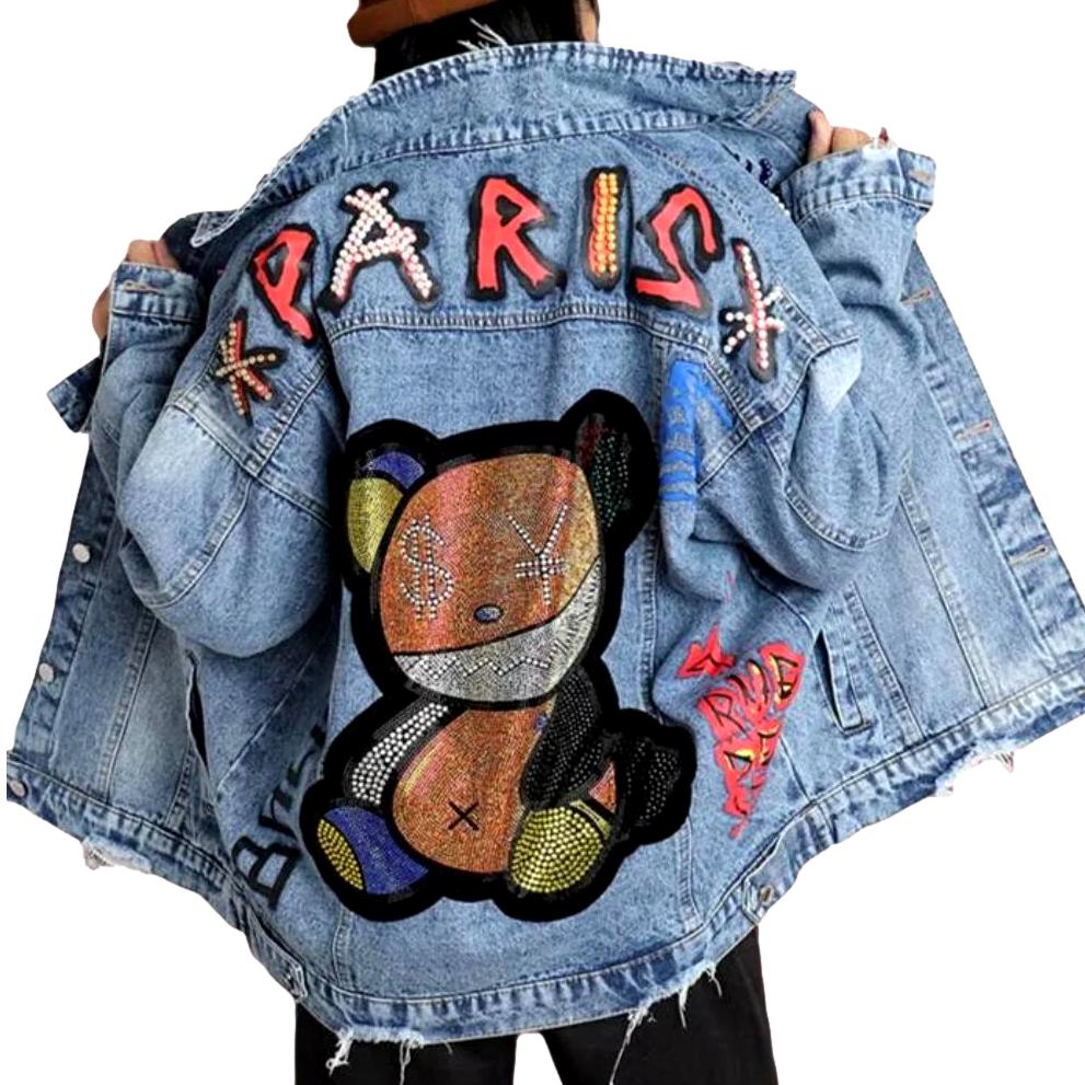 Streetwear distressed painted denim jacket