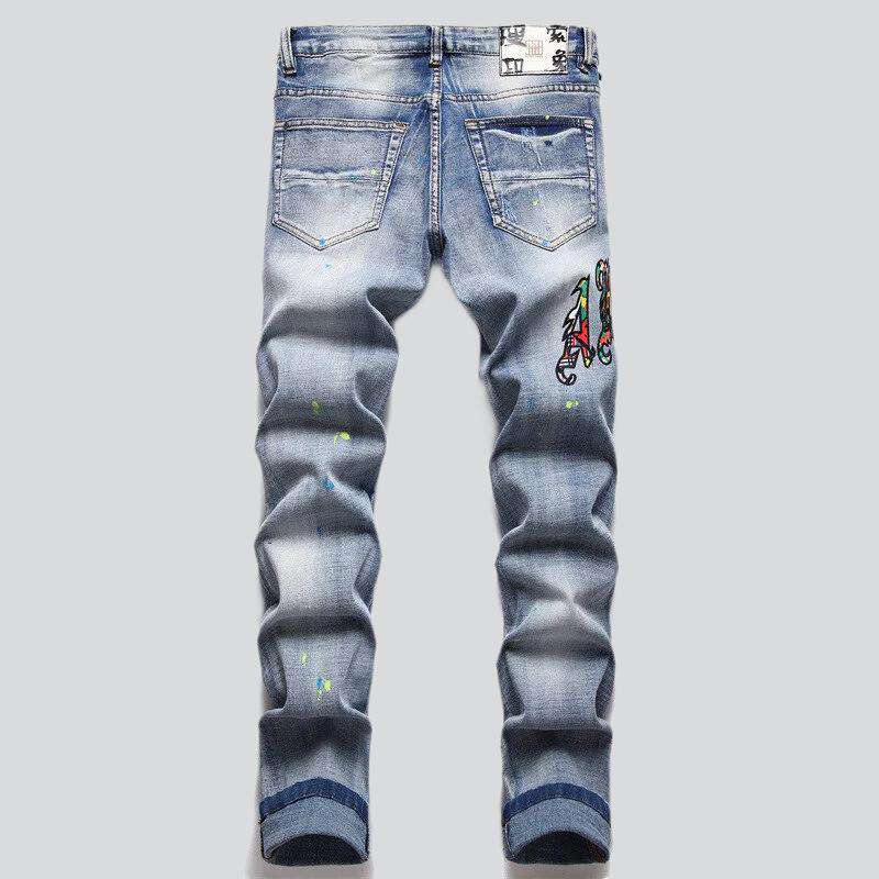 Color letter embroidery men jeans